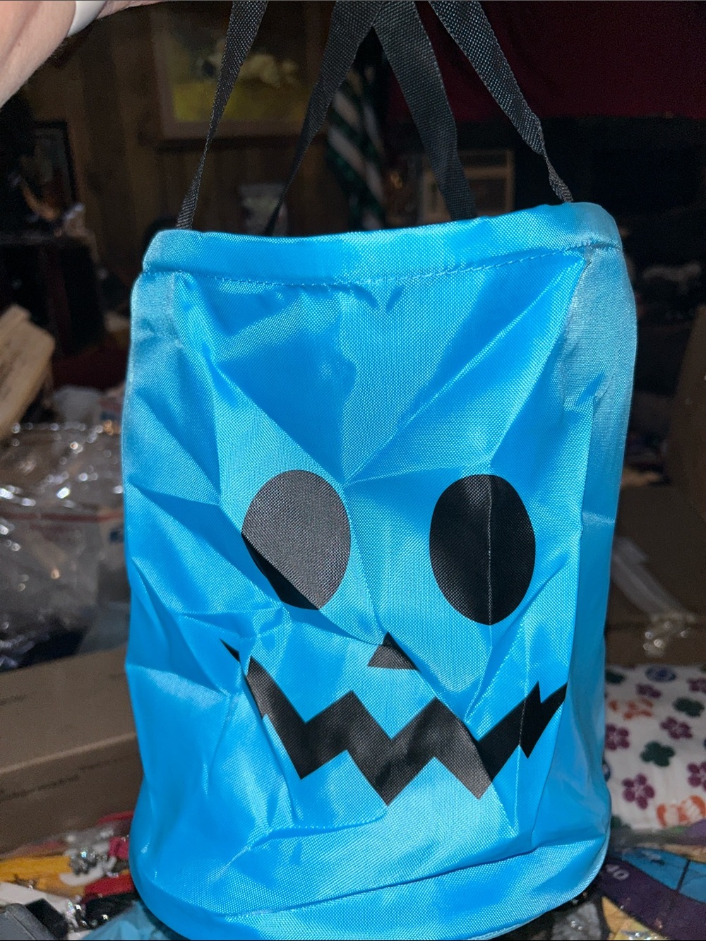 Light up Kids Blue Pumpkin Trick-or-Treat Bag - Playful Jack-O'-Lantern